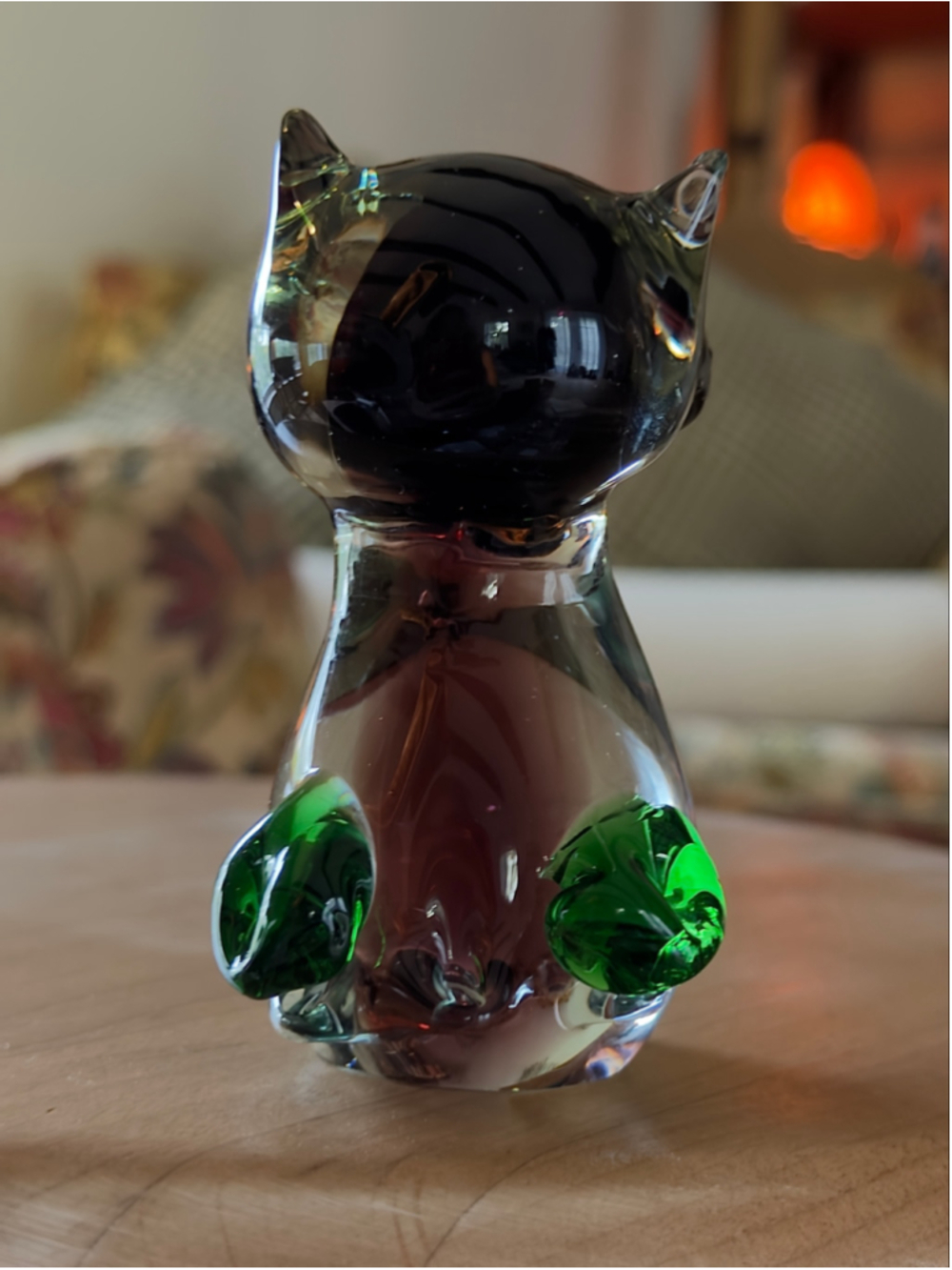 35. Vintage Art Glass Owl – Purple & Green